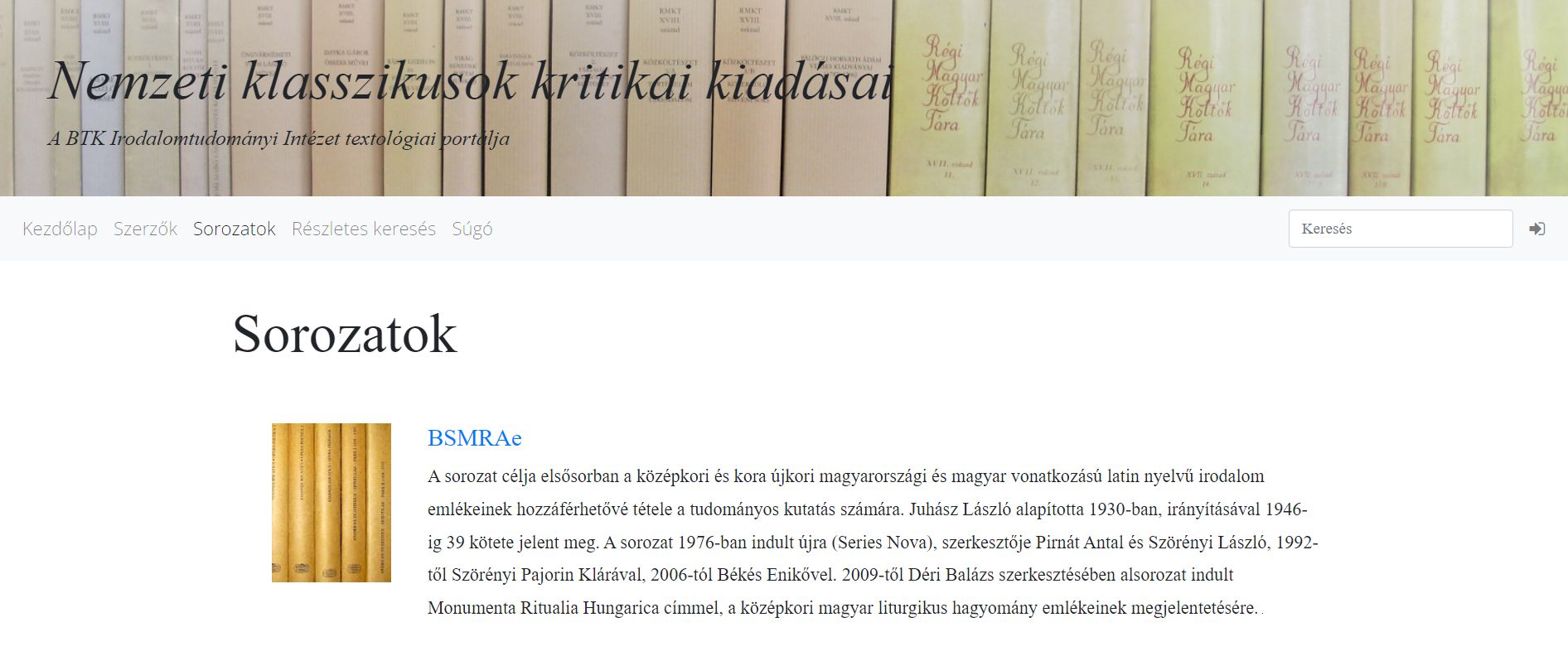 A magyarországi neolatin szövegkiadás könyvsorozata