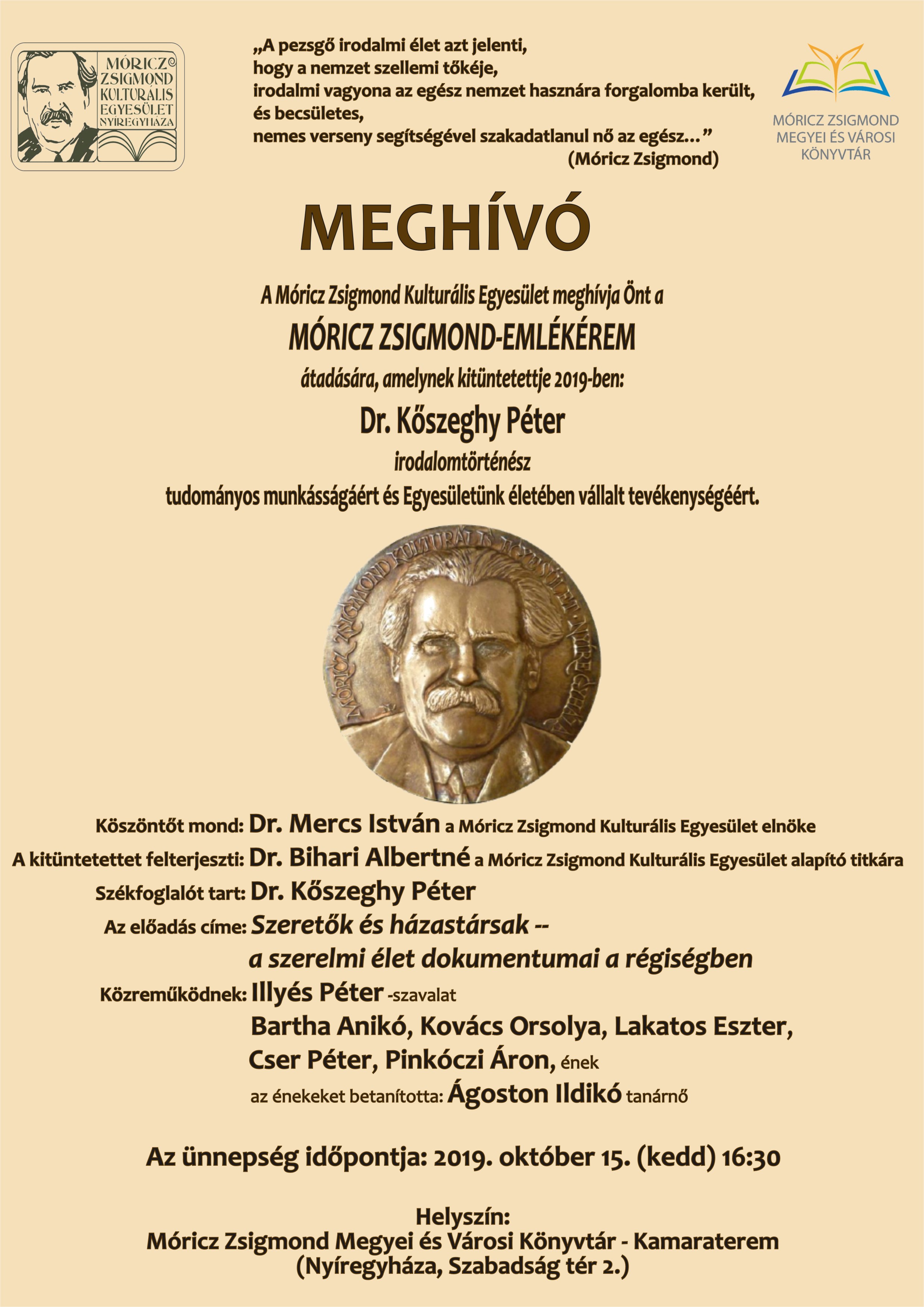 Kőszeghy Péter irodalomtörténész kapta a 2019-es Móricz Zsigmond-emlékérmet