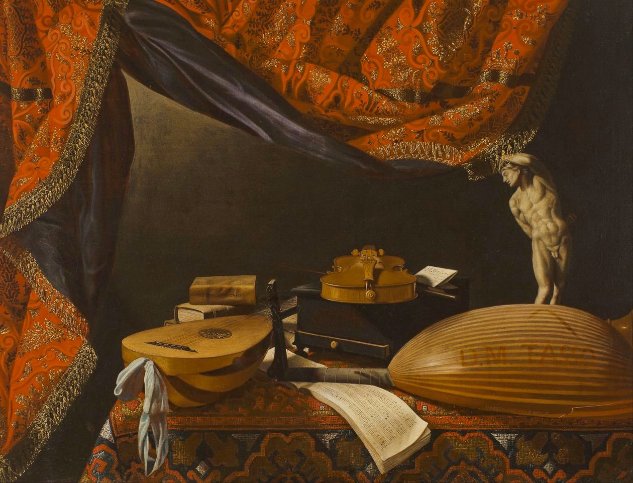 evaristo baschenis still life with musical instruments books and sculpture meisterdrucke 8355